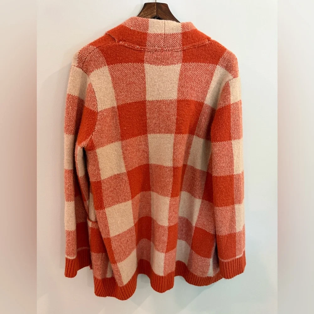 Cyrus Buffalo Plaid Cardigan – Size L | Orange & Cream Cozy Knit - Picture 6 of 9